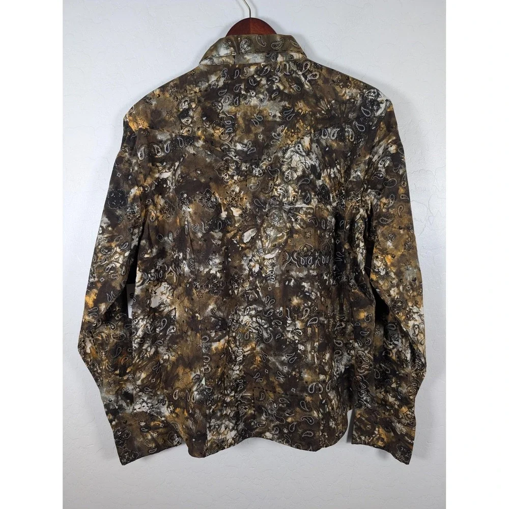 Scully Shirt Womens XL Brown Western Paisley Snap Button Long Sleeve Cowboy